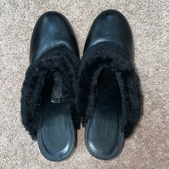Hunter Bruson Women's Black Leather Shearling Mules Platform Shoes Clogs 9 - Picture 4 of 6